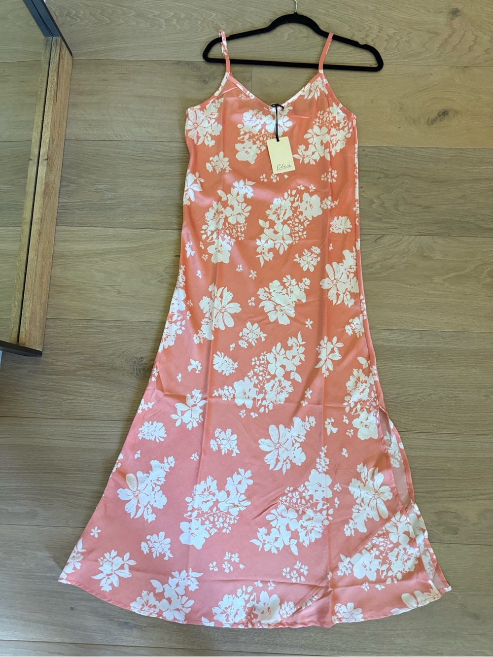 Peach Floral Slip Dress with White Blooms XL